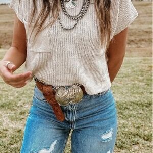 Cream Knit Sweater T-Shirt Style Top